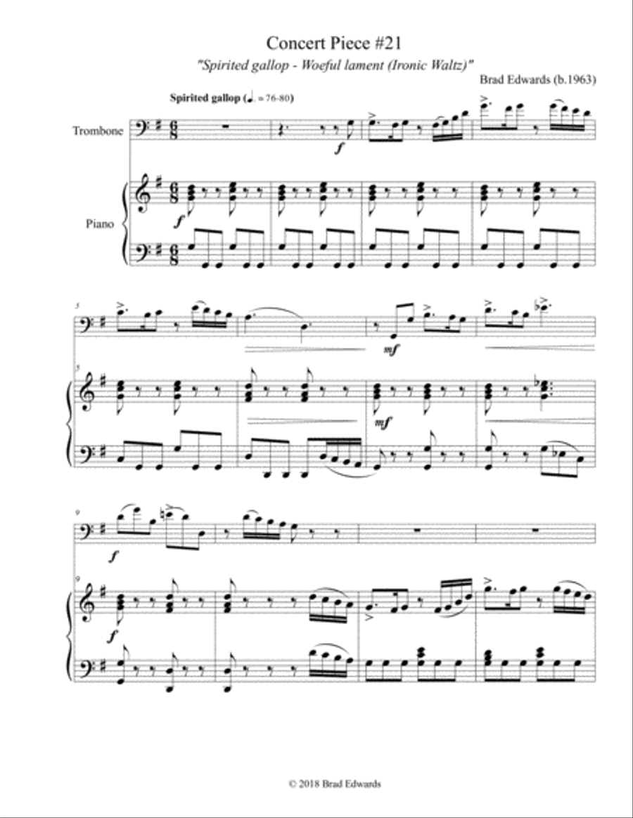 Concert Piece #21 Spirited gallop – Woeful lament (Ironic Waltz) Trombone Solo scores gallery preview page 4