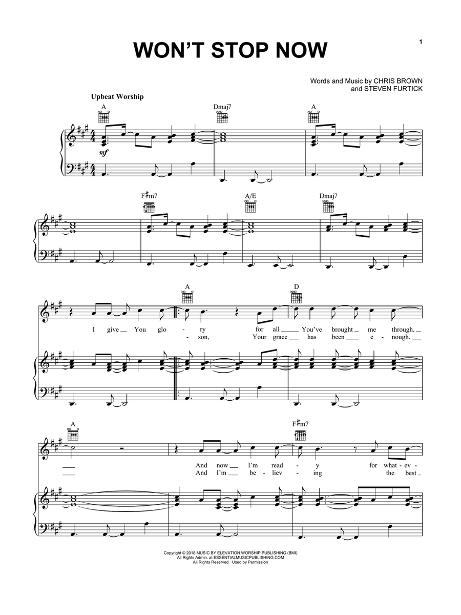 Won't Stop Now Piano, Vocal, Guitar scores gallery preview page 1