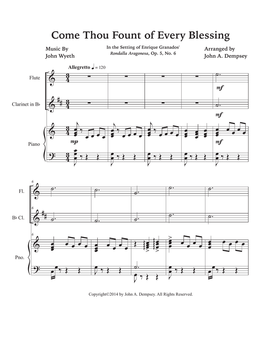 Come Thou Fount of Every Blessing (Trio for Flute, Clarinet and Piano) Small Ensemble scores gallery preview page 5