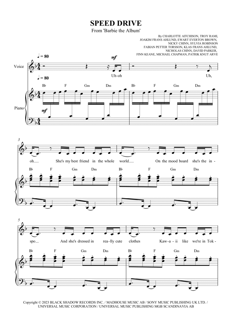 Speed Drive Piano, Vocal, Guitar scores gallery preview page 1