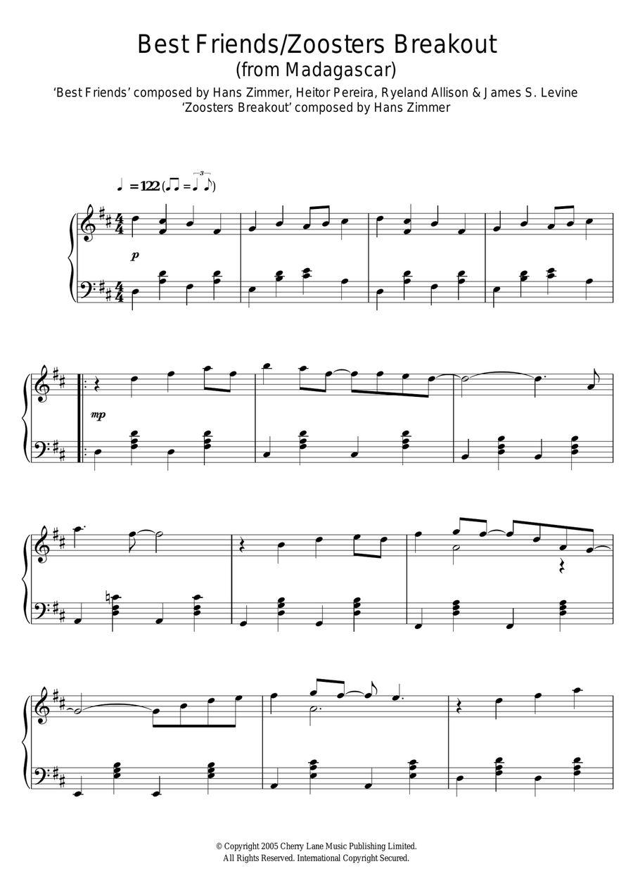 Madagascar (Best Friends/Zoosters Breakout) Piano Solo scores gallery preview page 1