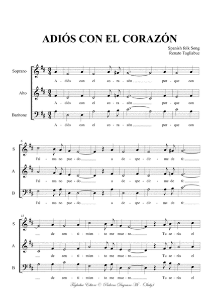 ADIÓS CON EL CORAZÓN - Spanish folk Song - Arr. for SABar Choir image number null
