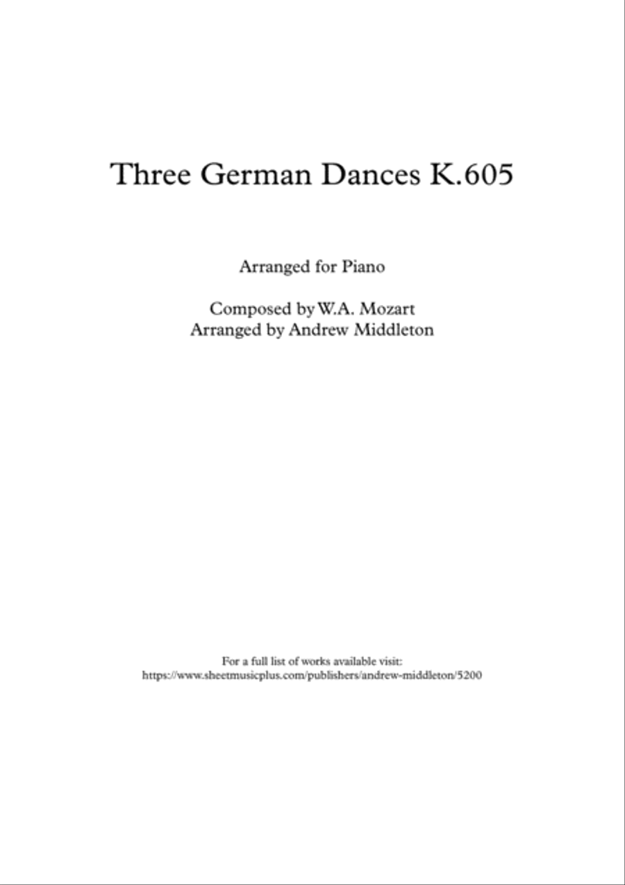 Three German Dances K.605 arranged for Piano Piano Solo scores gallery preview page 1