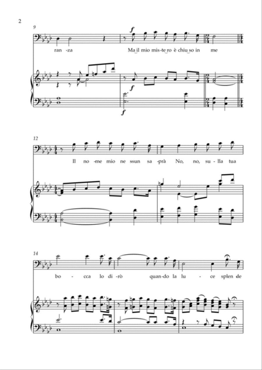 Nessun Dorma - Baritone & Piano Voice scores gallery preview page 2