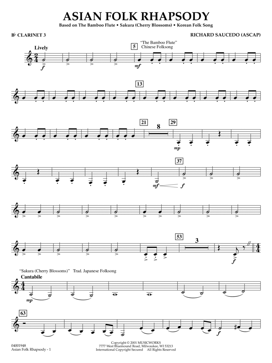 Asian Folk Rhapsody - Bb Clarinet 3 Concert Band scores gallery preview page 1