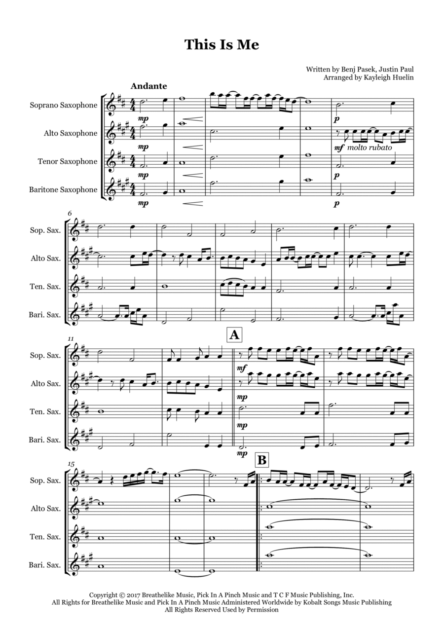 This Is Me Saxophone Quartet scores gallery preview page 1