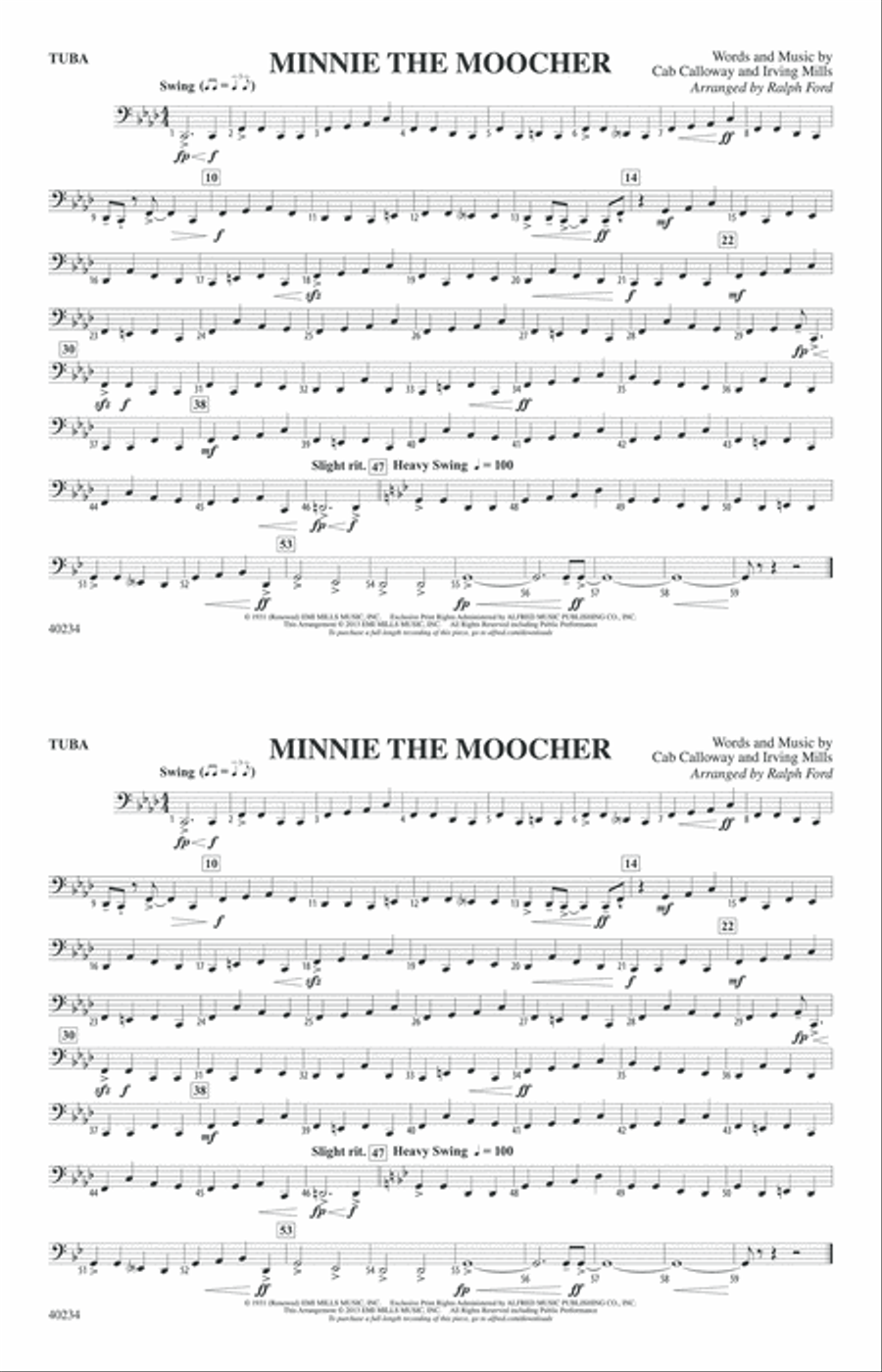 Minnie the Moocher: Tuba Marching Band scores gallery preview page 1