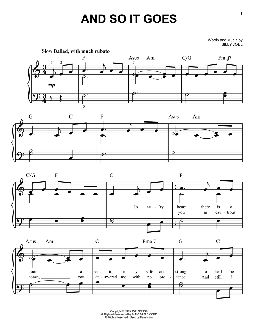 And So It Goes Easy Piano scores gallery preview page 1