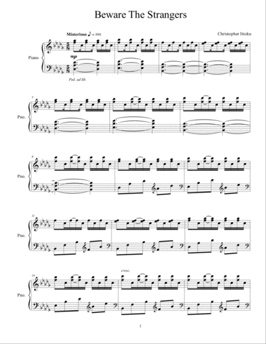 Beware The Strangers Piano Solo scores gallery preview page 1
