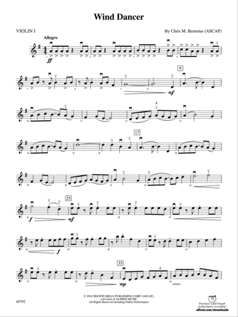 Wind Dancer: 1st Violin String Orchestra scores gallery preview page 1