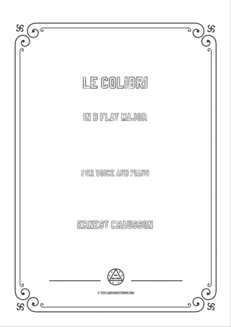 Chausson-Le colibri in D flat Major,for voice and piano Voice Solo scores gallery preview page 1