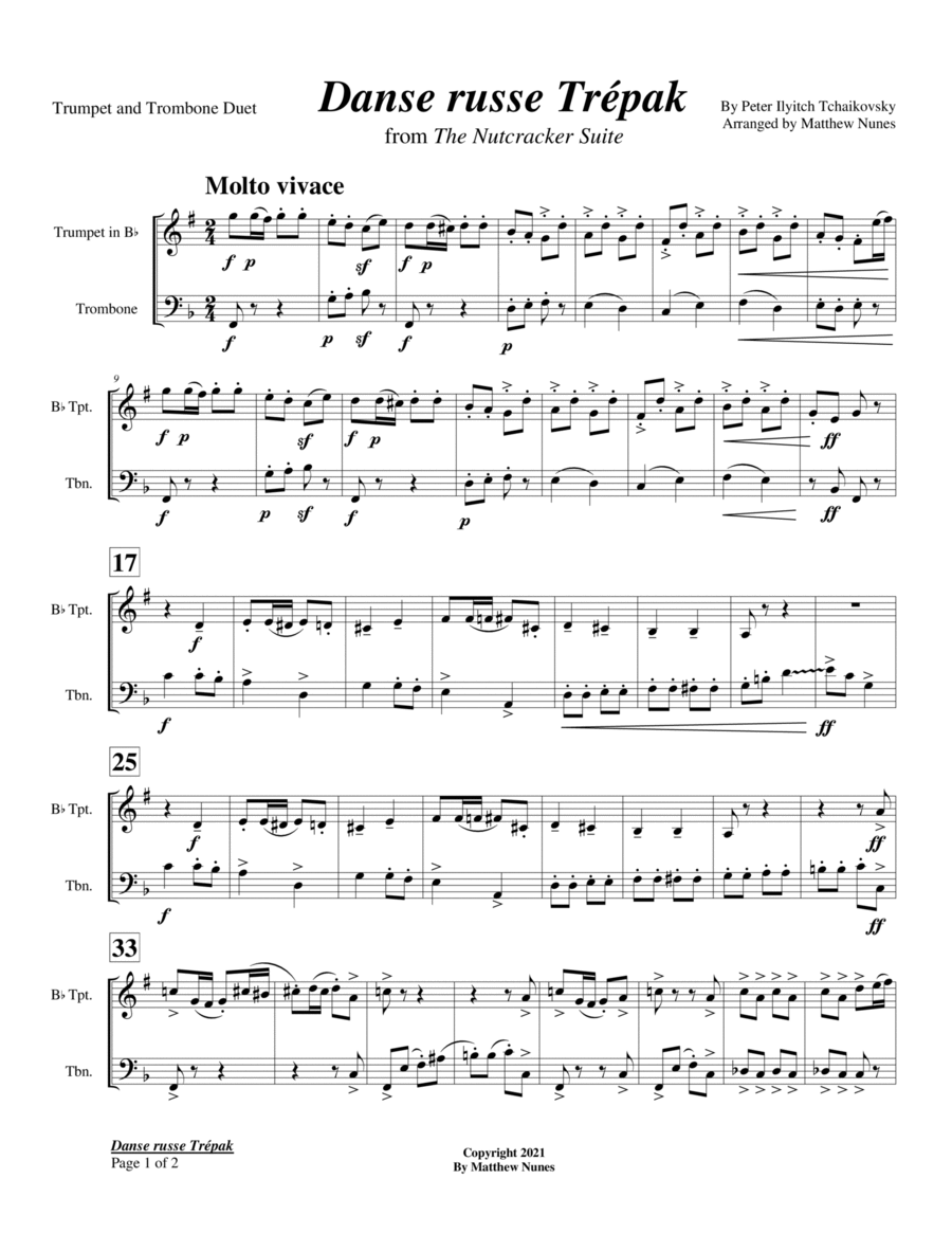 Danse russe Trepak from The Nutcracker (Duet) Brass Duet scores gallery preview page 1