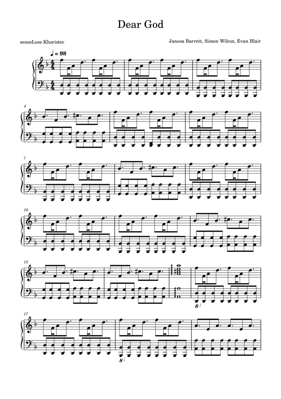 Dear God Easy Piano scores gallery preview page 1