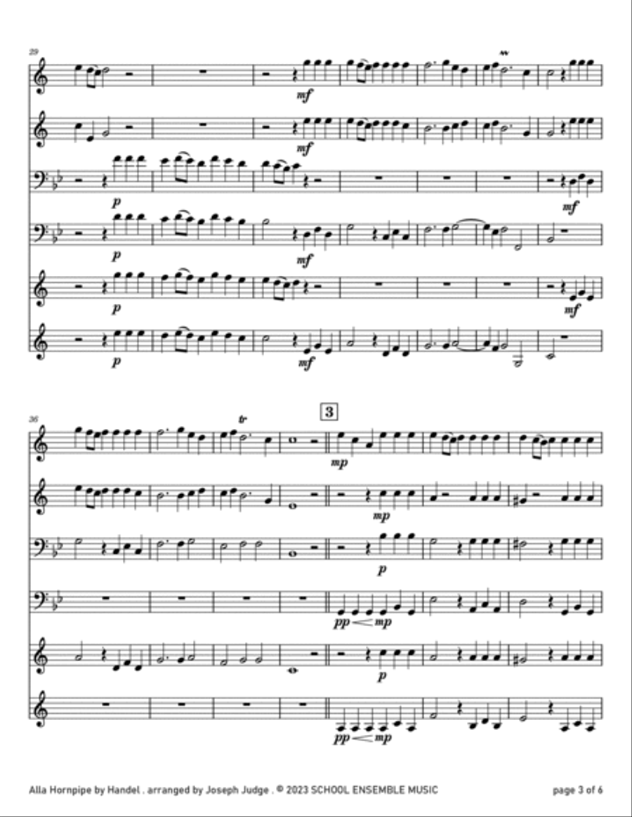 Alla Hornpipe by Handel for Brass Quartet in Schools Brass Quartet scores gallery preview page 3