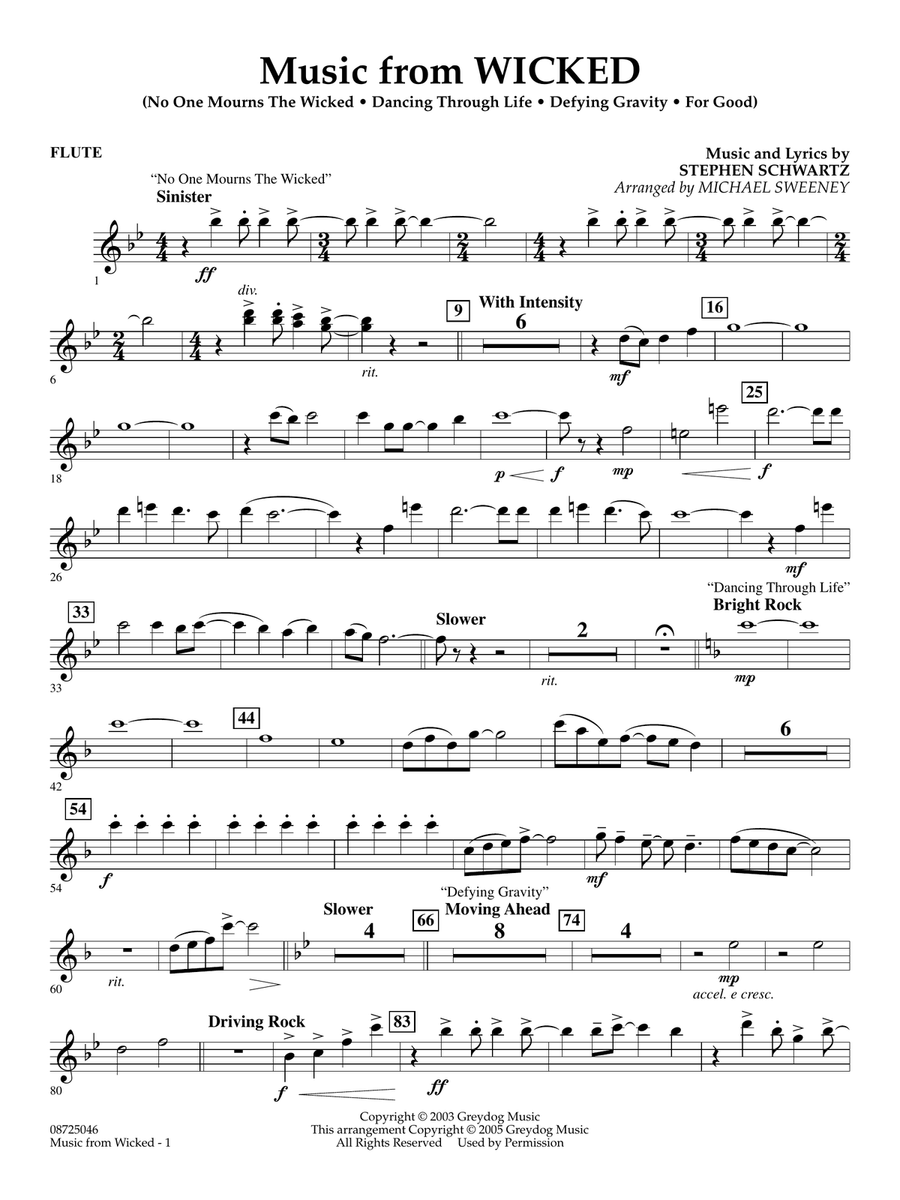 Music from Wicked (arr. Michael Sweeney) - Flute Concert Band scores gallery preview page 1