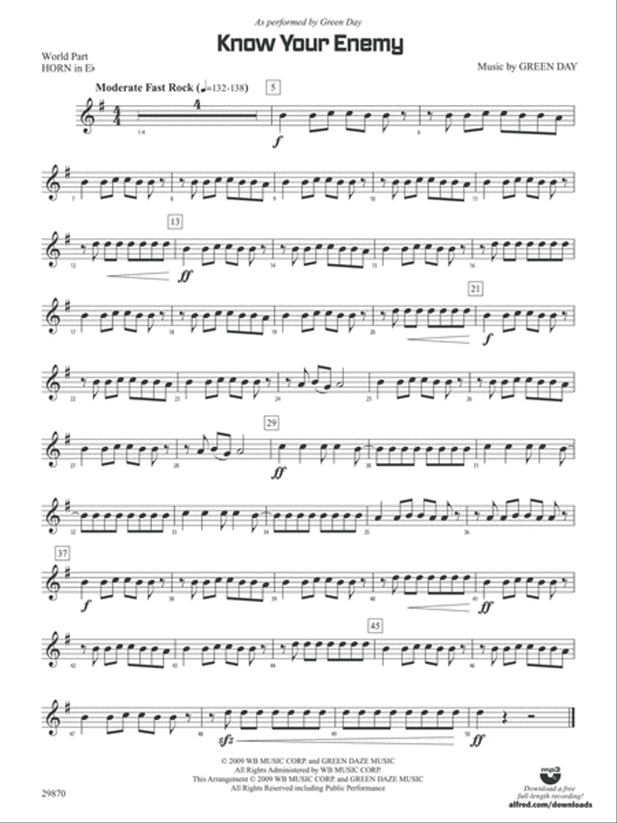 Know Your Enemy: (World Part) 1st Horn in E-flat Concert Band scores gallery preview page 1