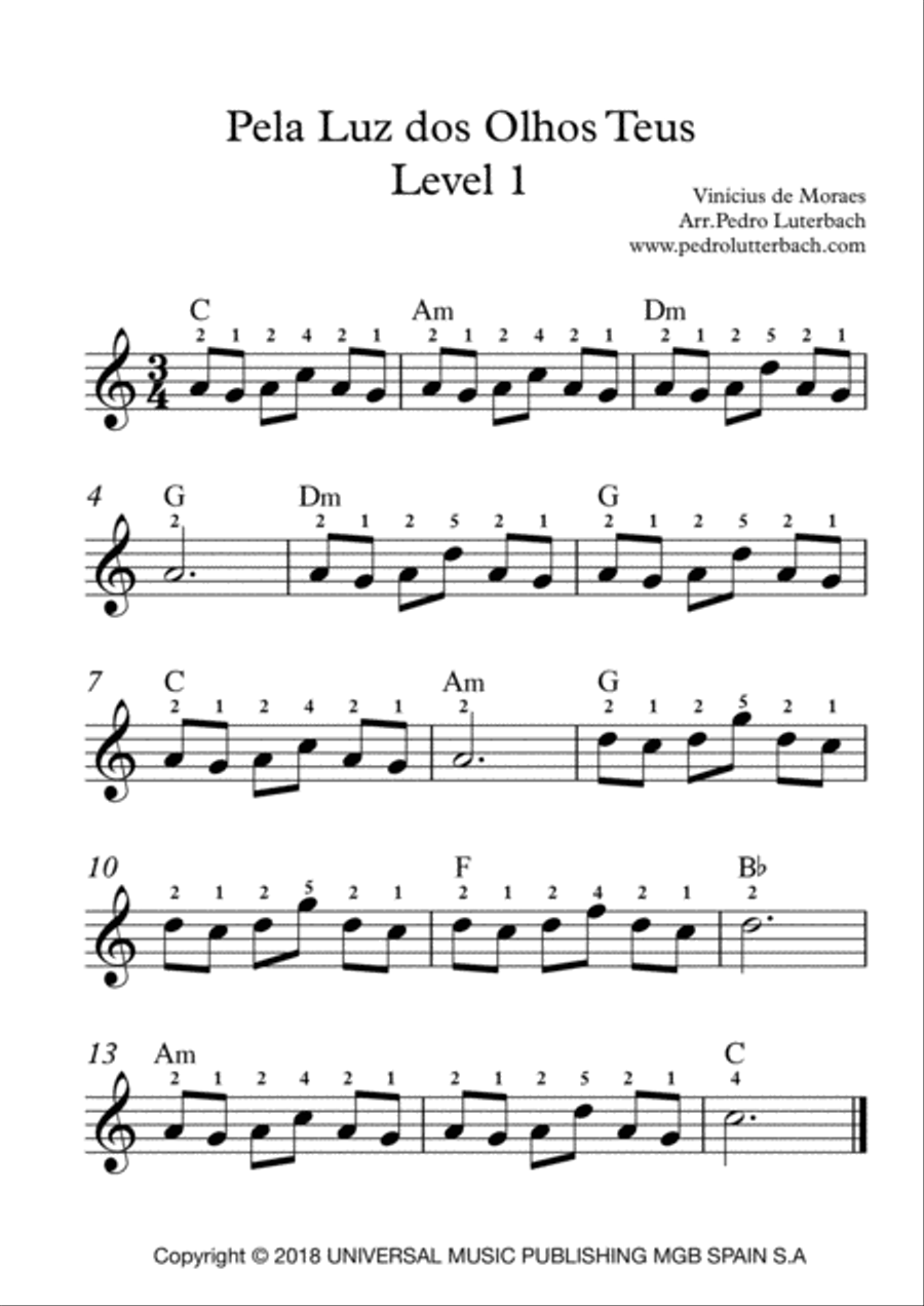 Pela Luz Dos Olhos Teus Pela Luz Dos Olhos Teus Easy Piano scores gallery preview page 1