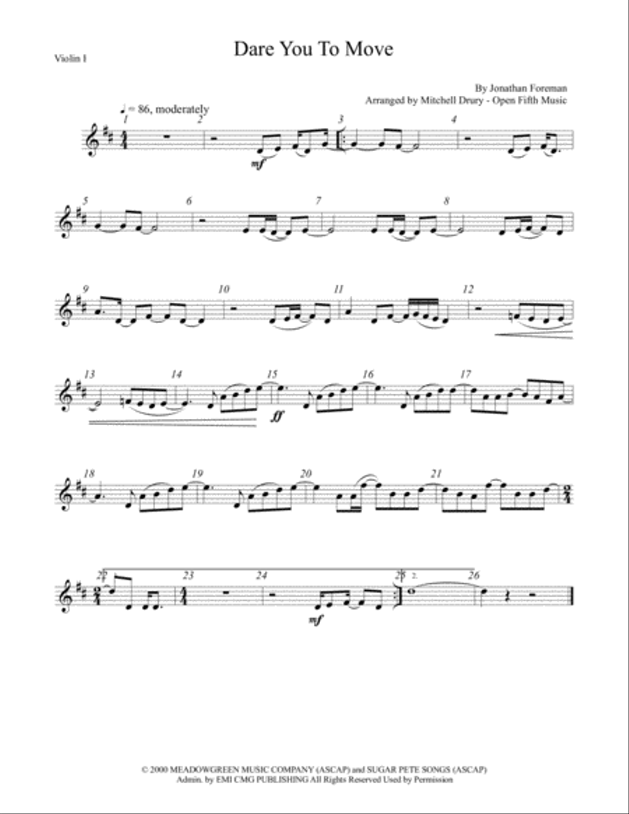 Dare You To Move String Quartet scores gallery preview page 1