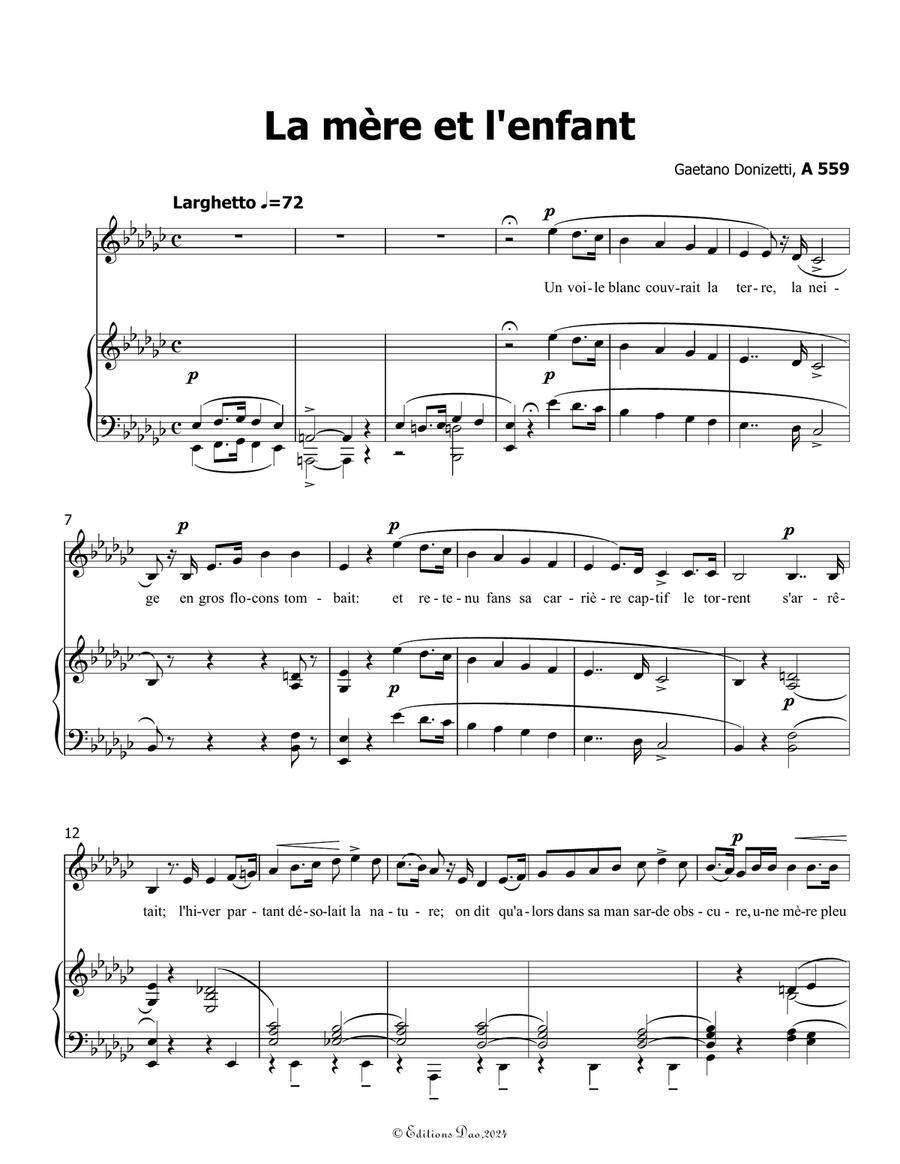 La mère et l'enfant, by Donizetti, in e flat minor Piano, Vocal scores gallery preview page 3