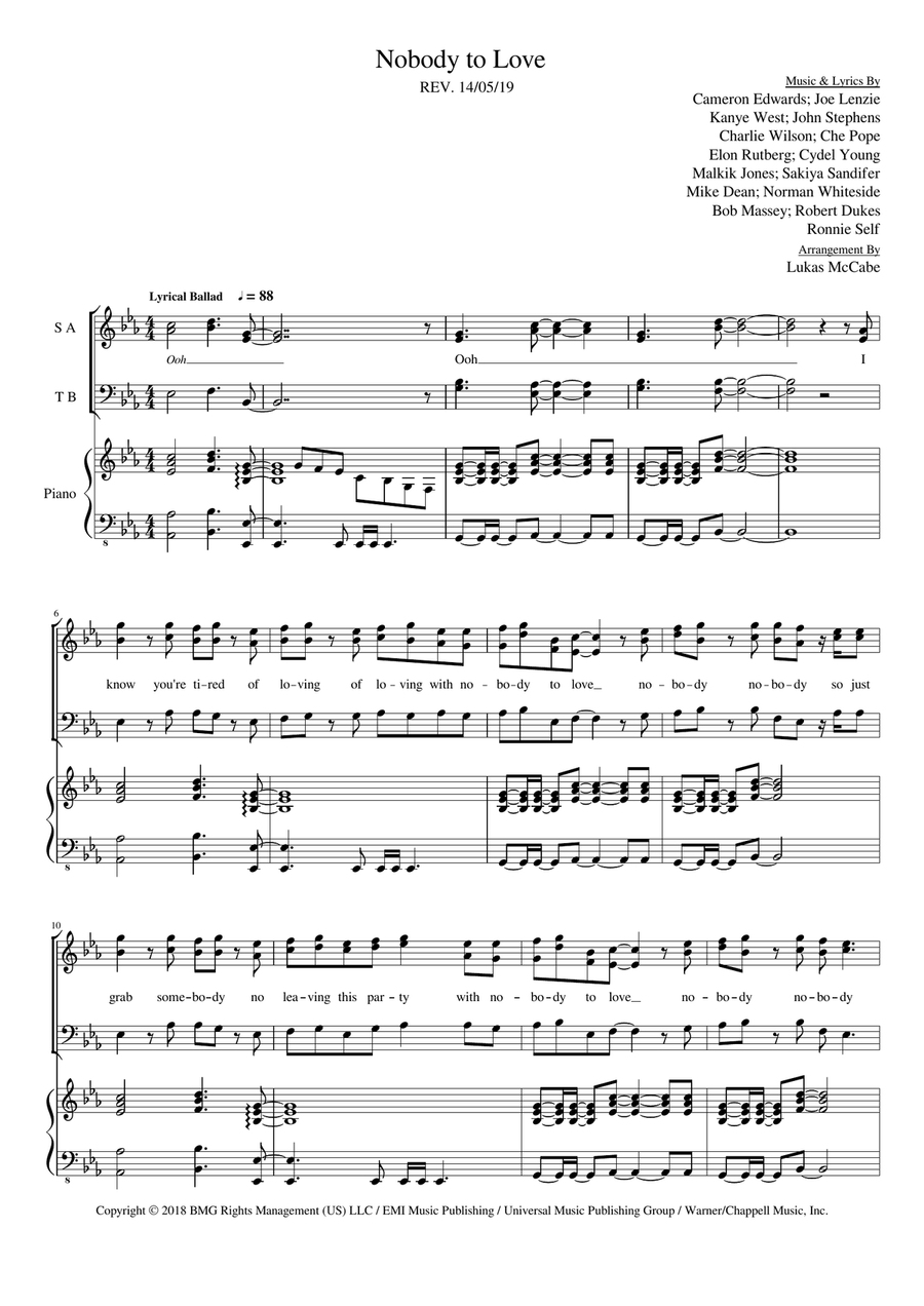 Nobody To Love (bound 2) 3-Part scores gallery preview page 1