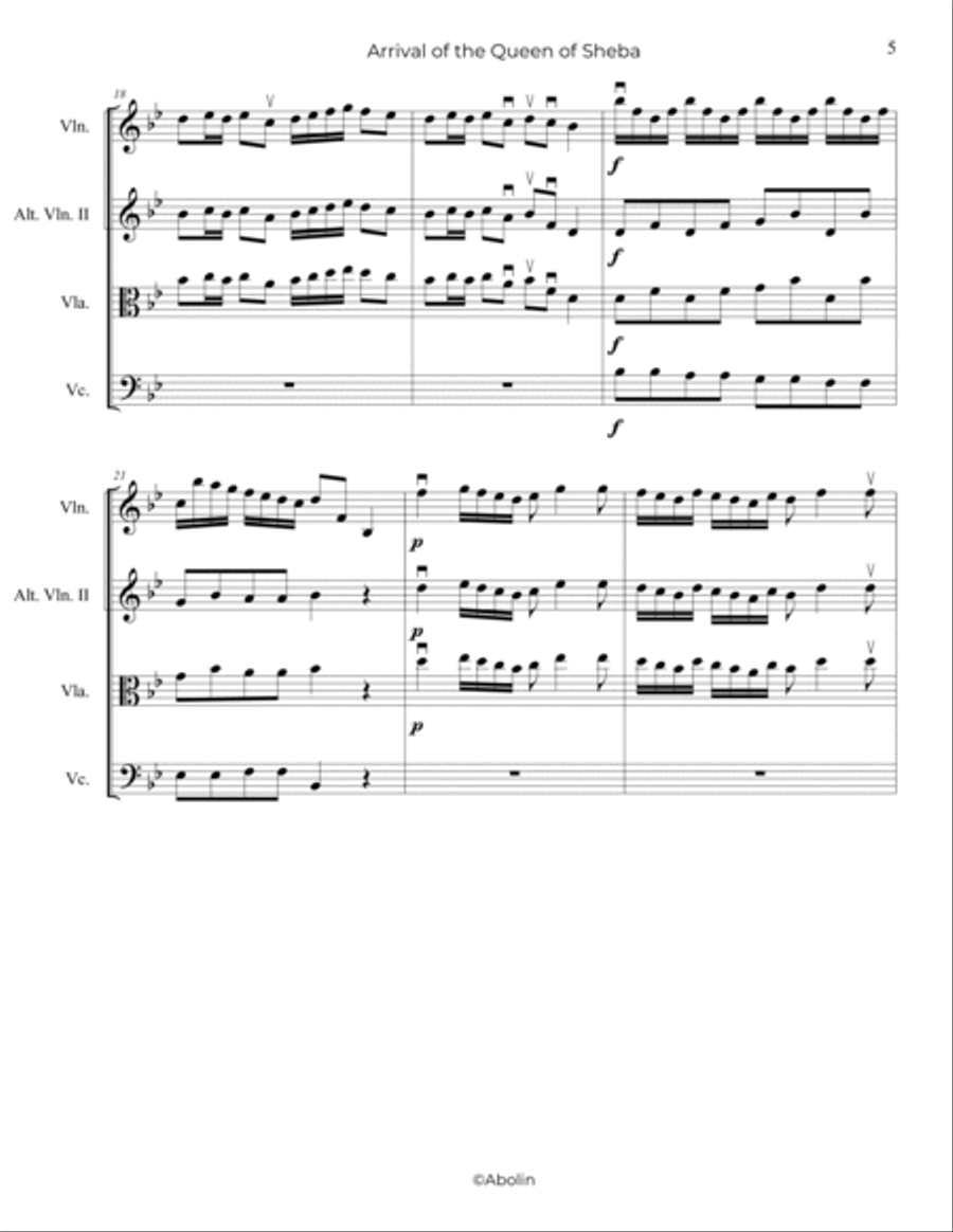 Handel: Arrival of the Queen of Sheba - String Trio, or 2 Violins and Cello String Trio scores gallery preview page 6