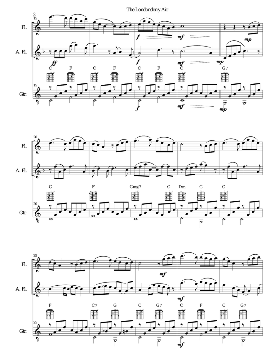 The Londonderry Air (Oh Danny Boy) for flute, alto flute and guitar Flute scores gallery preview page 2