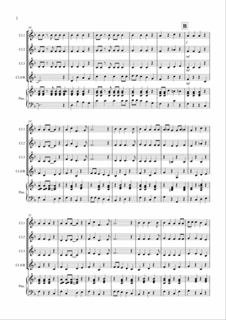Jingle Bells (Jazzy Style!) for Clarinet Quartet Clarinet Quartet scores gallery preview page 2