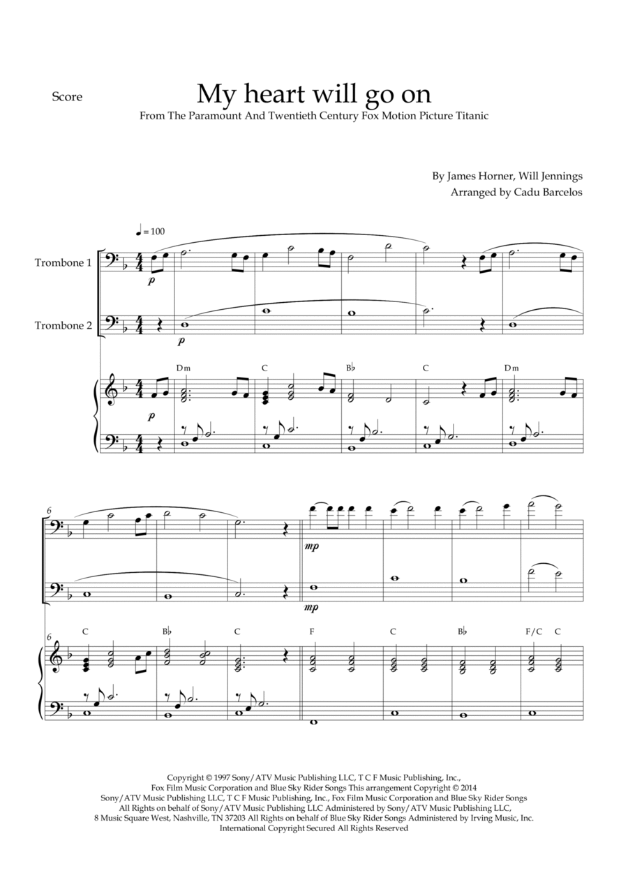 My Heart Will Go On (love Theme From 'titanic') Trombone Duet scores gallery preview page 1