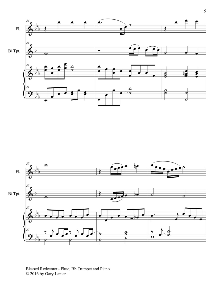 3 FAVORITE HYMNS (Trio - Flute, Bb Trumpet & Piano with Score/Parts) Flute scores gallery preview page 6