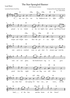 The Star-Spangled Banner (USA National Anthem) Lead Sheet in E Major