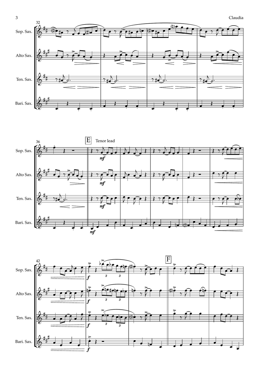 Claudia - Stompy Diva Cat from The Cat Suite (saxophone quartet - SATB) Saxophone Quartet scores gallery preview page 3