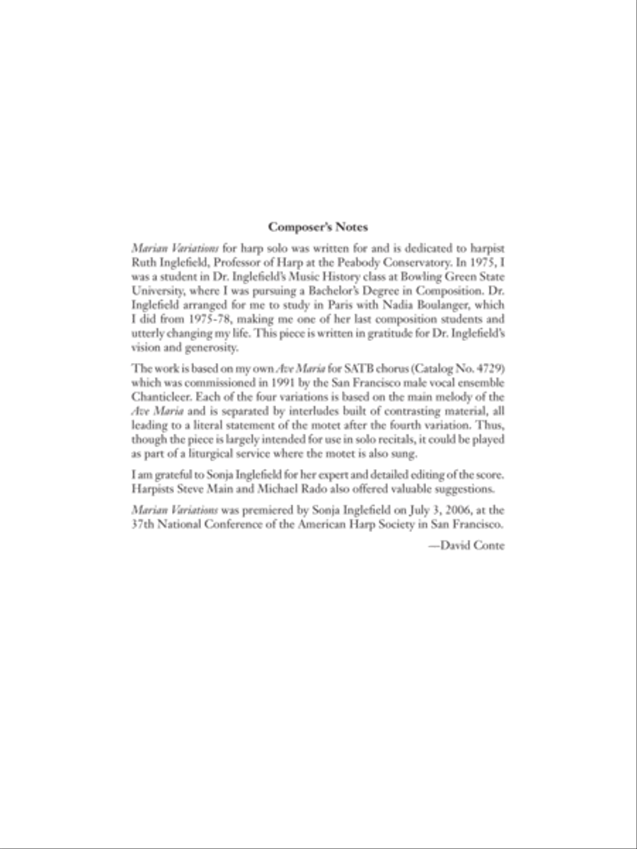Marian Variations Harp scores gallery preview page 1