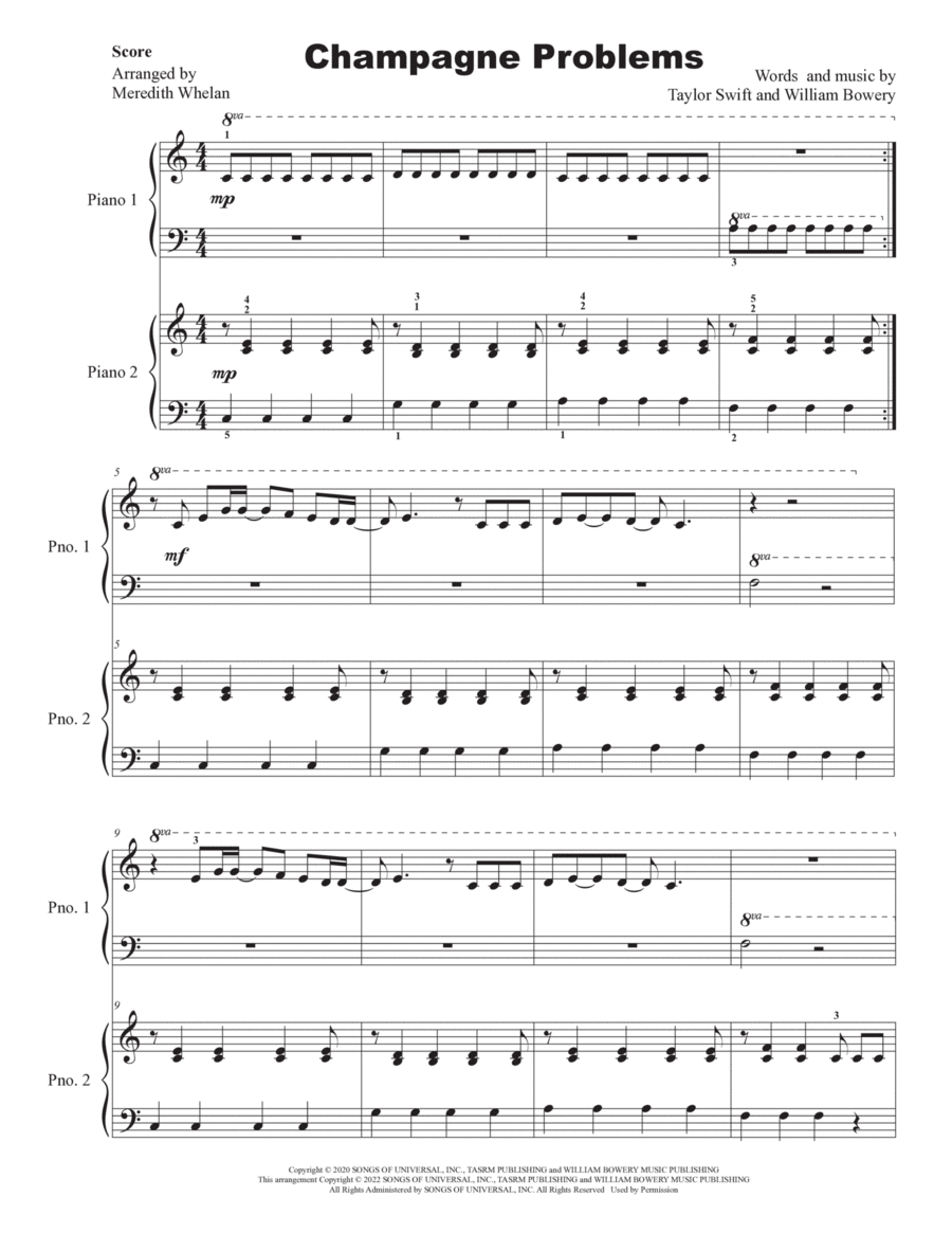 Champagne Problems Easy Piano scores gallery preview page 1