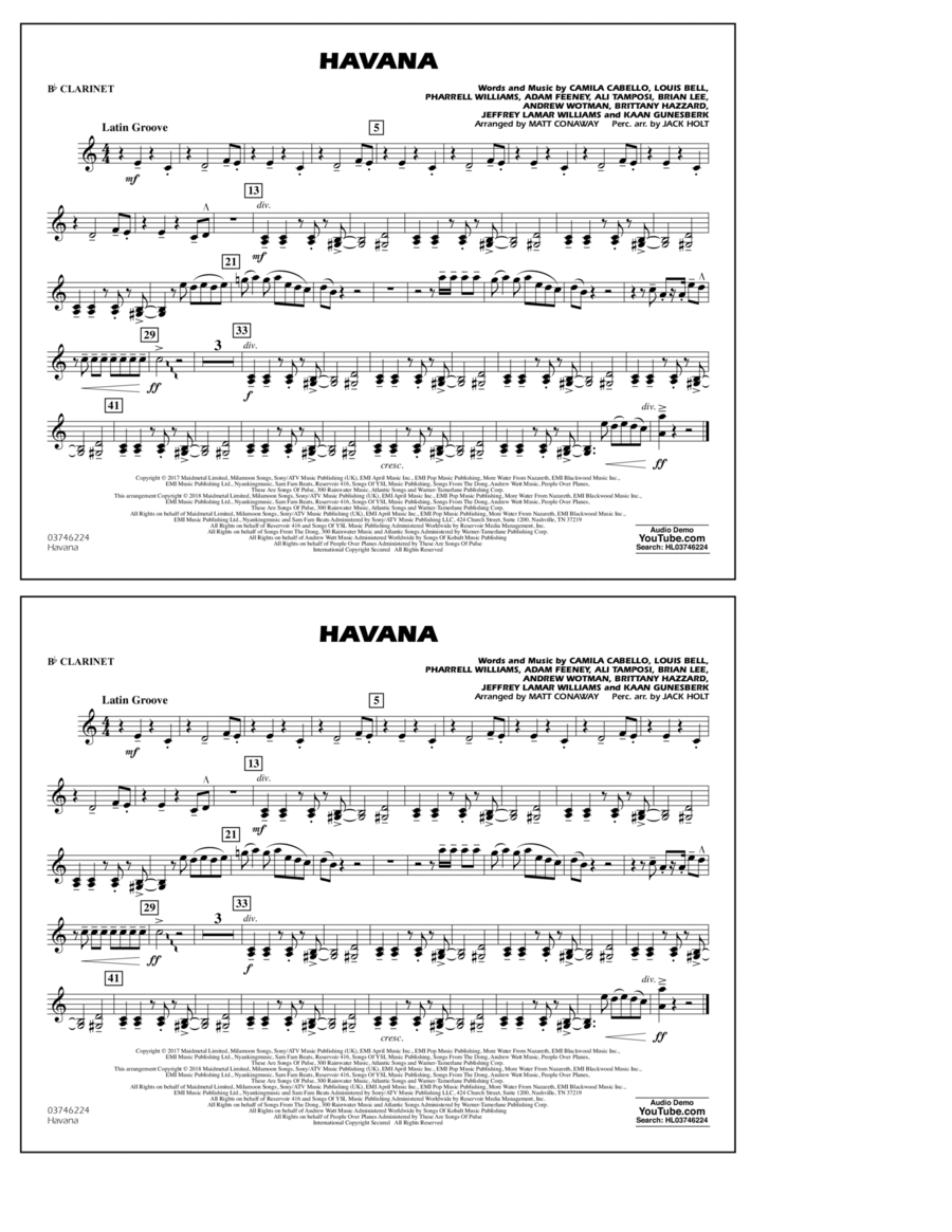 Havana - Bb Clarinet Havana - Bb Clarinet B-Flat Clarinet scores gallery preview page 1