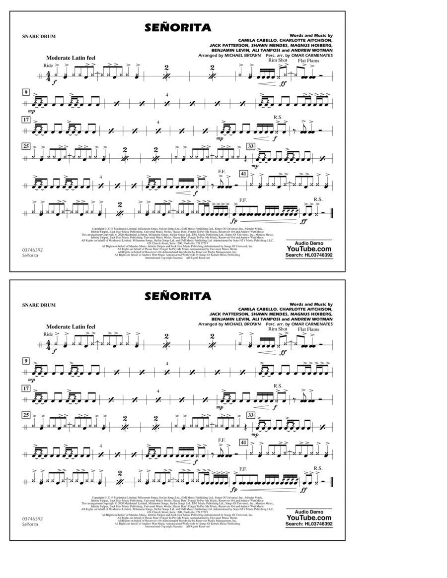 Se&#241;orita (arr. Carmenates and Brown) - Snare Drum