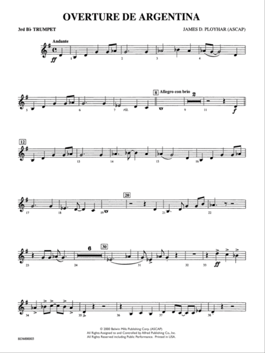 Overture de Argentina: 3rd B-flat Trumpet Concert Band scores gallery preview page 1