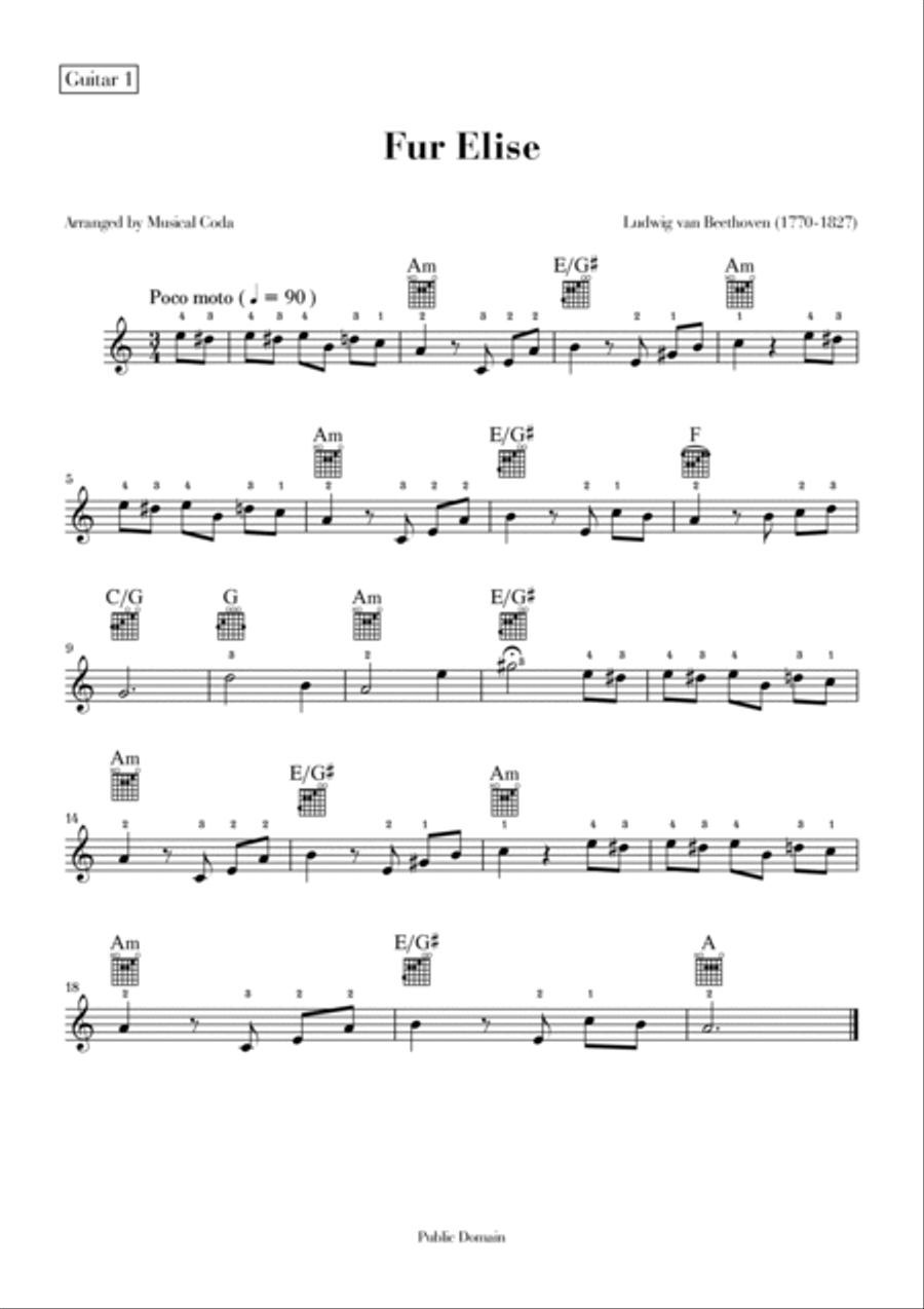 Fur Elise - Guitar Acoustic Guitar scores gallery preview page 2