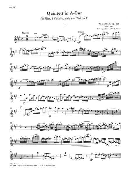 Quintet Op. 105 for flute and string quartet