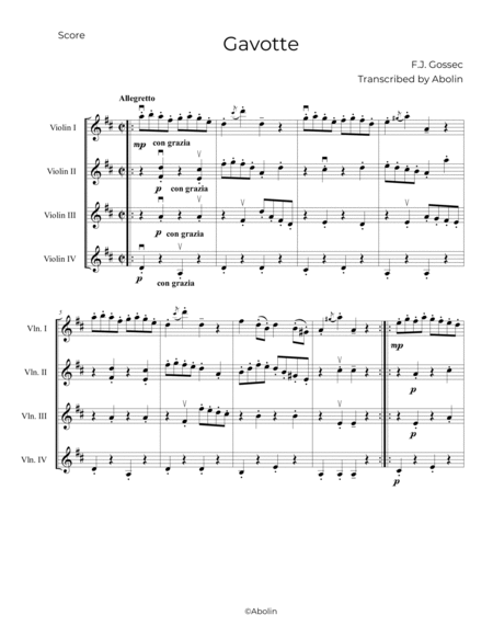 Gossec: Gavotte - Violin Quartet image number null