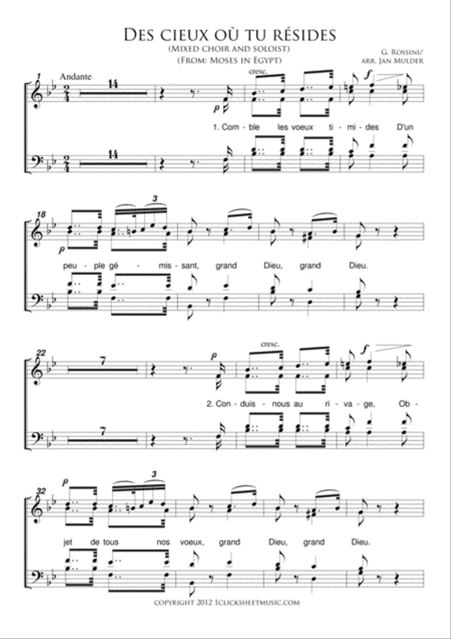 Des Cieux Ou Tu Resides (Moses In Egypt) 4-Part scores gallery preview page 1
