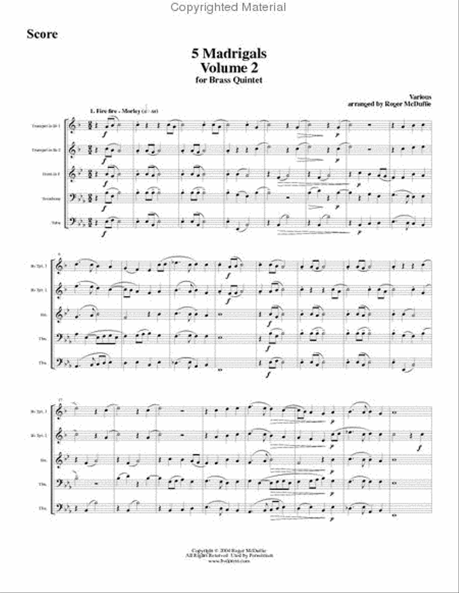 5 Madrigals, Vol. 2 Brass Quintet scores gallery preview page 2
