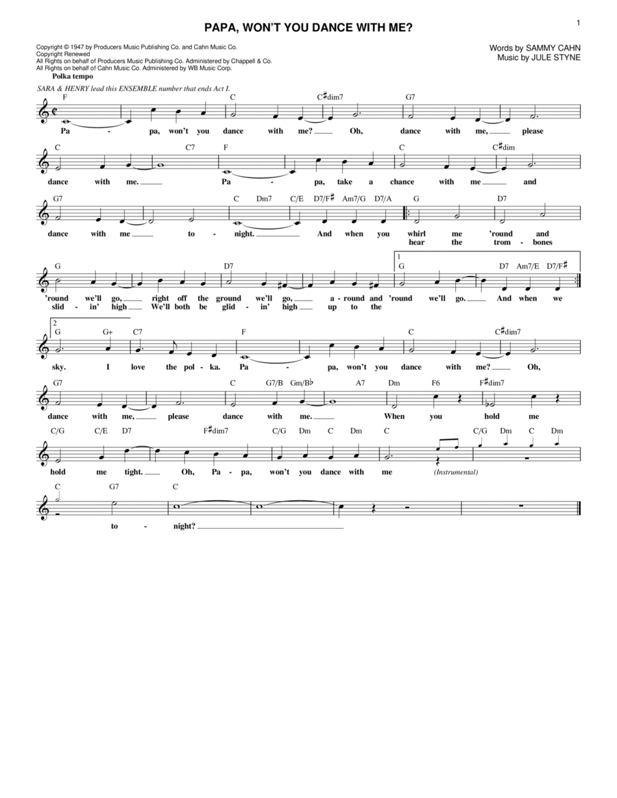 Papa, Won't You Dance With Me? Voice scores gallery preview page 1