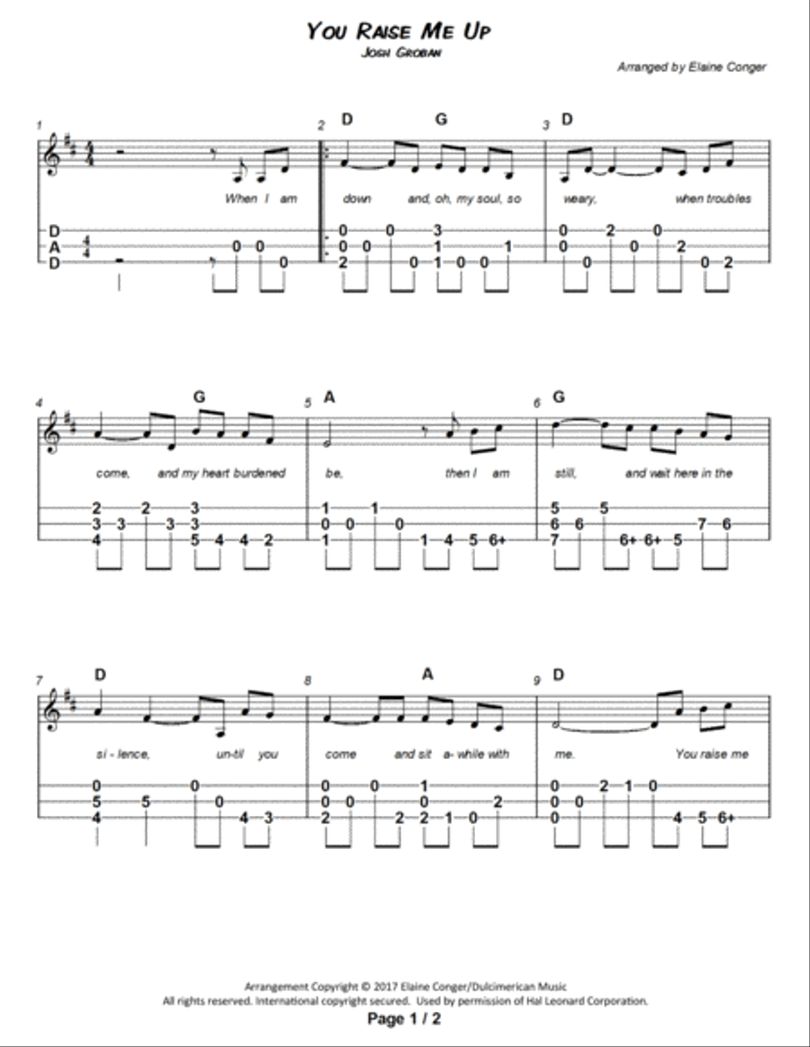You Raise Me Up Dulcimer scores gallery preview page 2