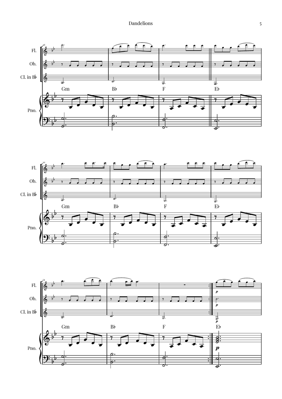 Dandelions Woodwind Trio scores gallery preview page 5