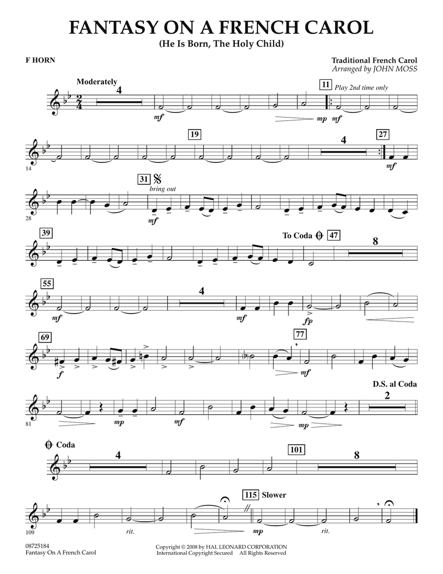 Book cover for Fantasy on a French Carol - F Horn