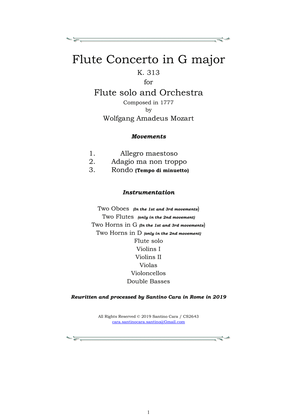 Book cover for Mozart - Flute Concerto in G major K 313 for Flute and Orchestra - Score and Parts
