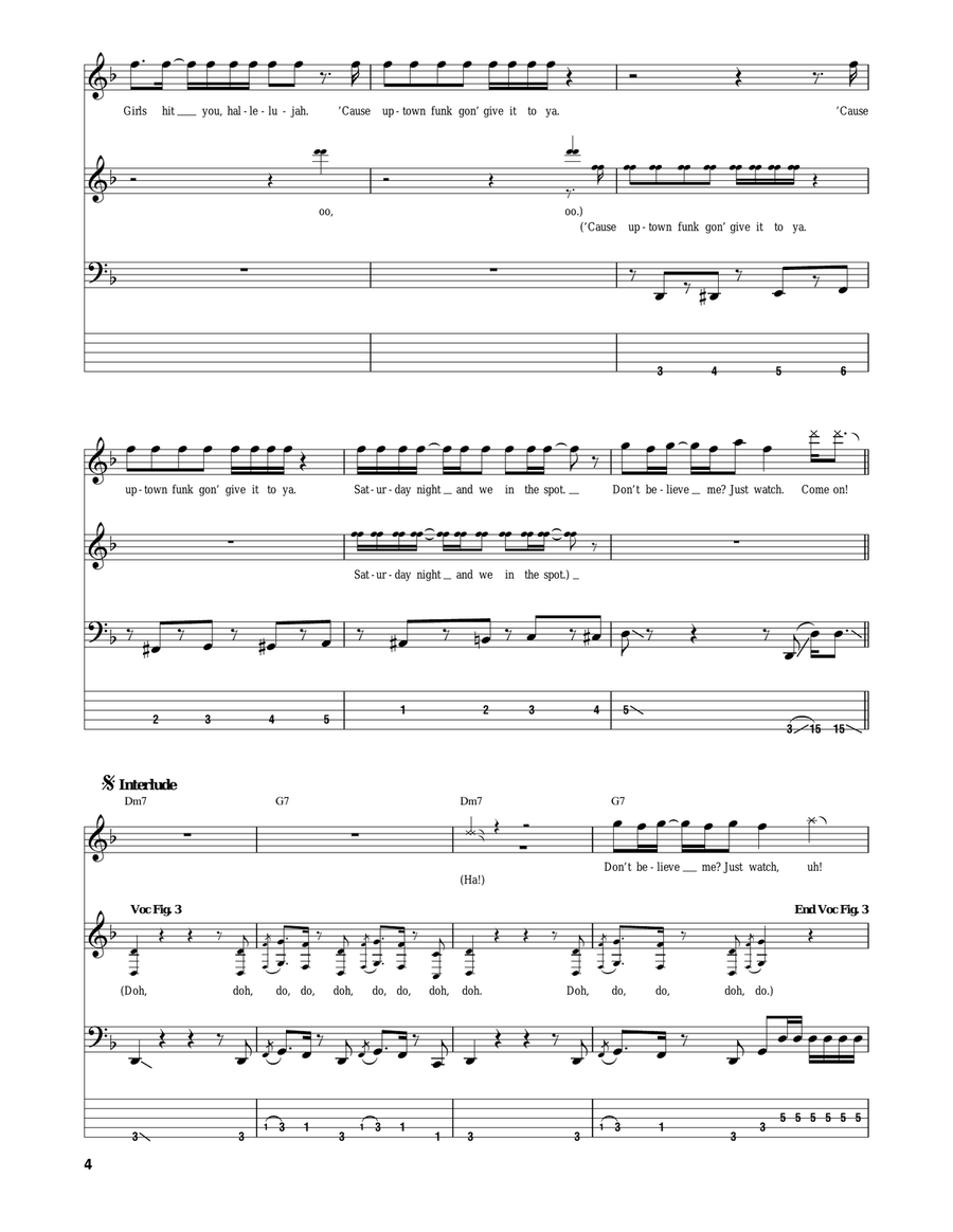 Uptown Funk (feat. Bruno Mars) Guitar Tablature scores gallery preview page 4