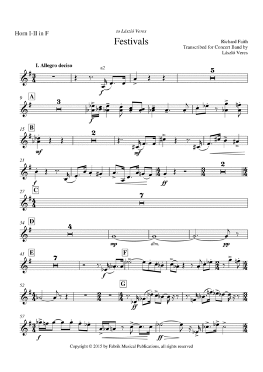 Richard Faith/László Veres : Festivals for Concert Band, complete set of brass and percussion part Concert Band scores gallery preview page 2