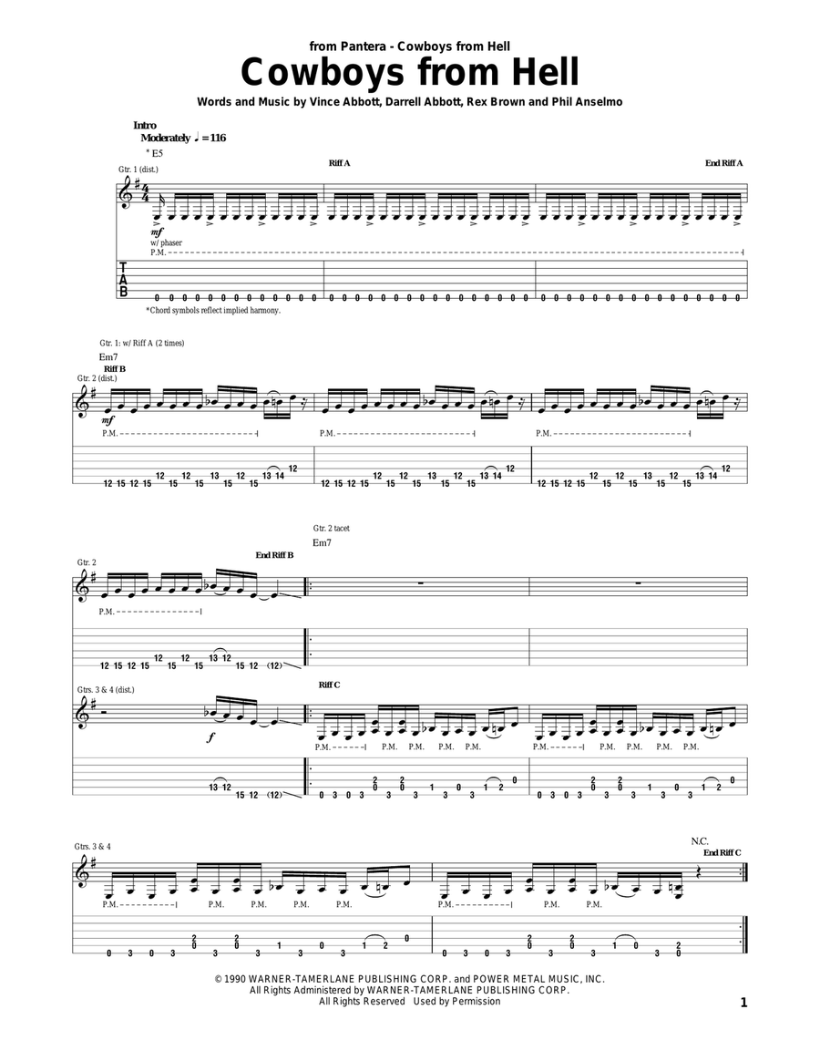Cowboys From Hell Acoustic Guitar scores gallery preview page 1