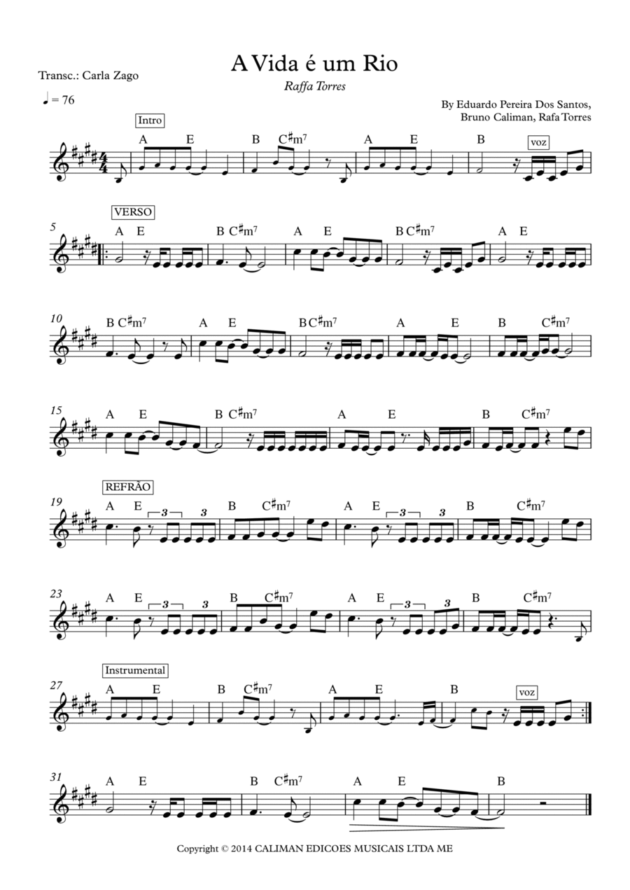 A Vida E Um Rio Easy Piano scores gallery preview page 1